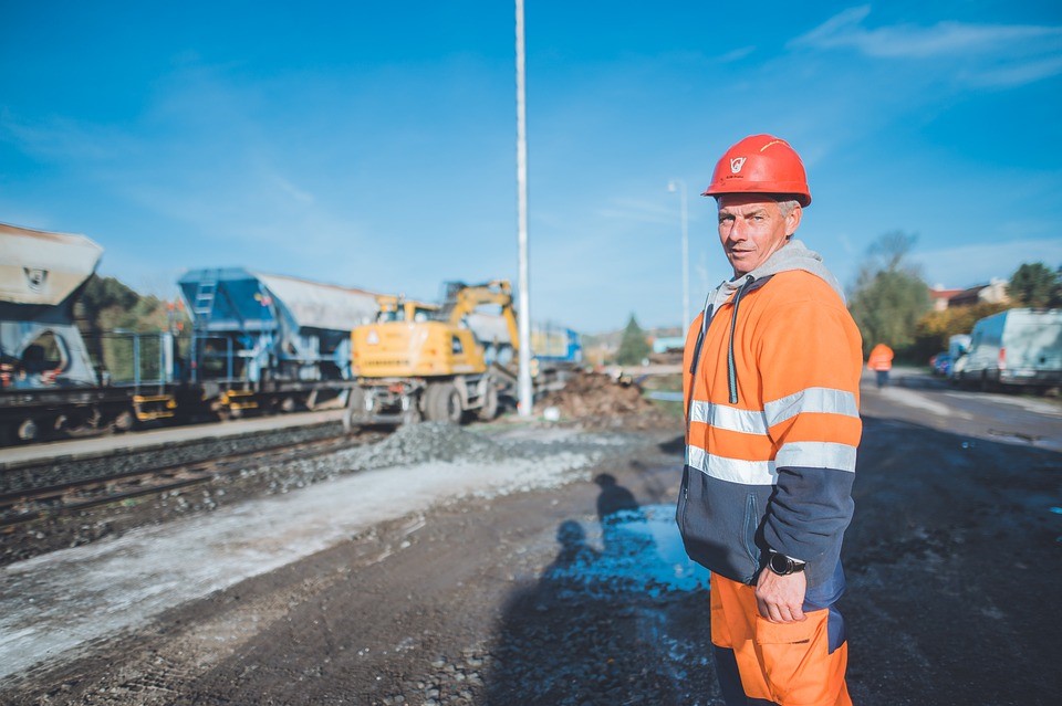 Construction worker at a Railroad yard