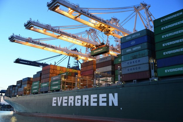 Evergreen Ship with Shipping Containers