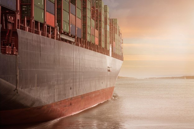 Shipping containers on a boat in the ocean