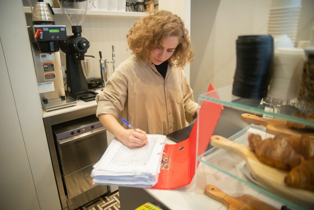 Lady checking inventory