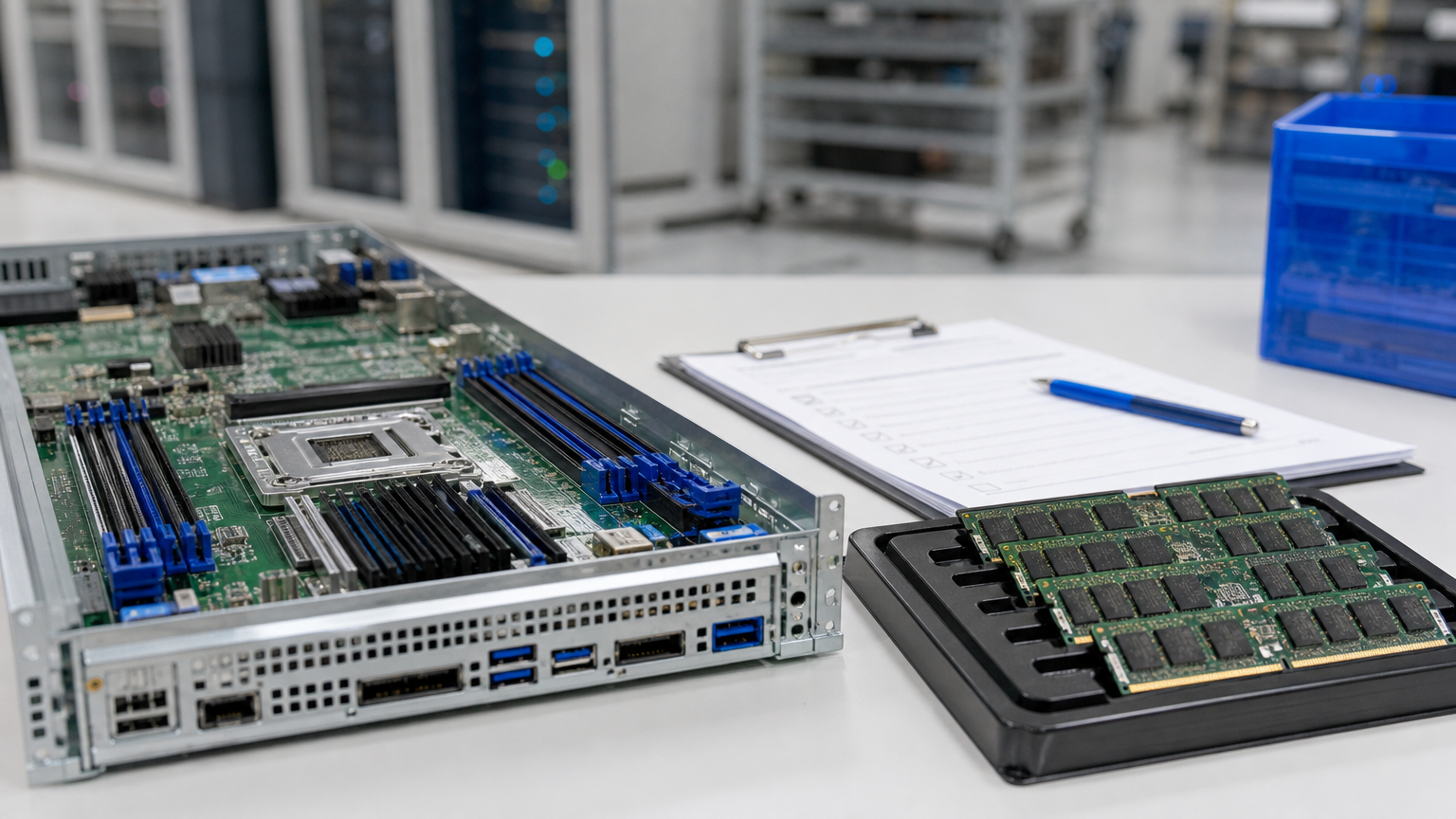Memory devices and PCB components laid out for qualification-file review