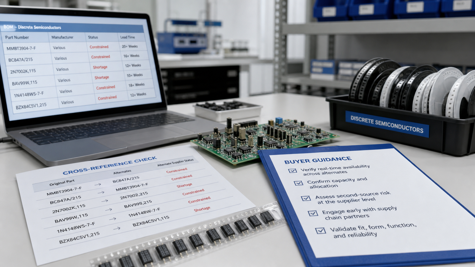 Inspection and BOM review detail for power-discrete cross-reference sourcing